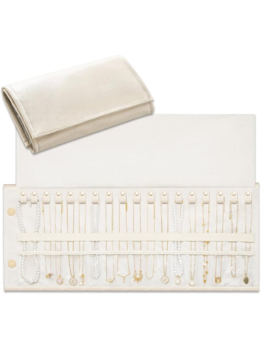 Foldable Travel Jewelry Organizer Case - 18 Slot Necklace Holder in Beige